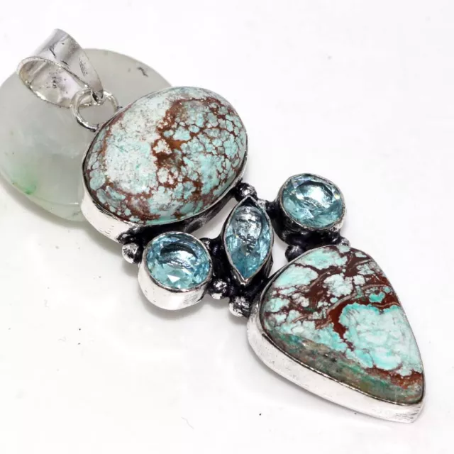 Turquoise Blue Topaz 925 Silver Plated Long Pendant 2.3" Jewelry Gift GW