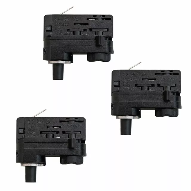 3 Stück 3 Phasen Adapter Universal schwarz  für Stromschienen mit Zugentlastung