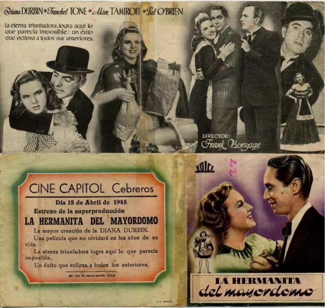 Año 1948. Programa publicitario de CINE. Título: La Hermanita del Mayordomo.