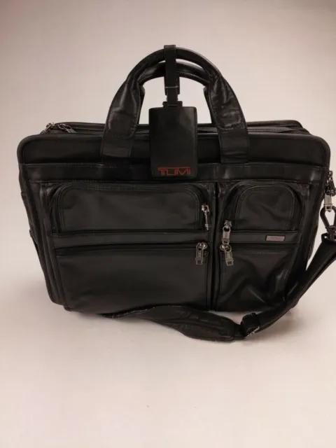 TUMI 96041D4 Alpha Black Leather Briefcase Expandable Organizer 16"