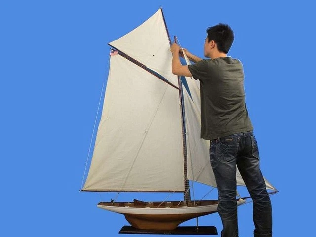 Fully Pre-Assembled Wooden Model, America's Cup Columbia Sailboat 80" Tall