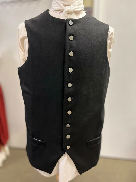 18th Century Waistcoat - Man's 44" chest BLACK Wool - Rev War Colonial, NEW