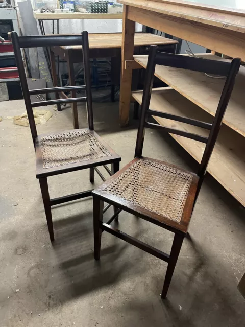 Pair Of Antique Oak Framed Chairs | Cane Rattan Vintage Chairs