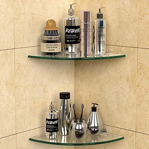 2 Pack Glass Shelf Corner Shower Caddy Shelf Basket Shampoo Holder No