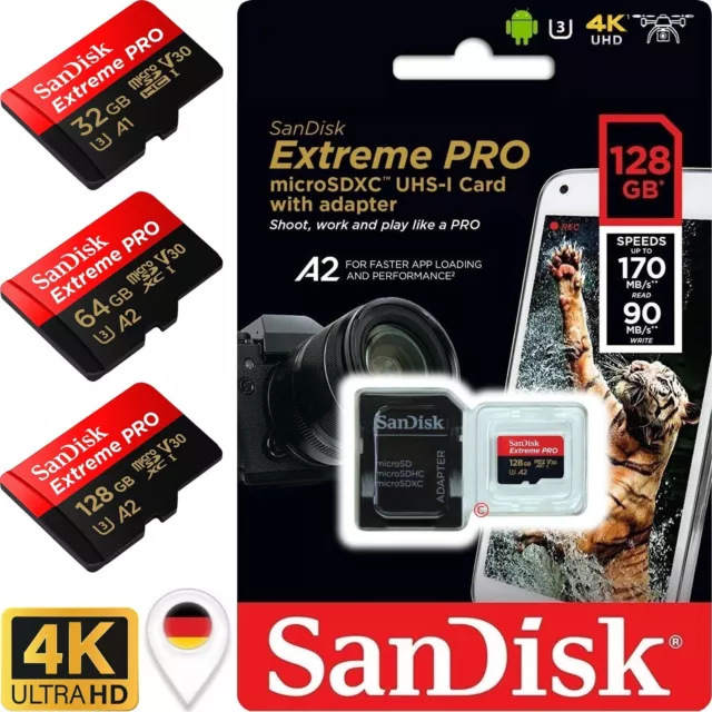 SanDisk Extreme Pro micro SD Speicherkarte 32GB 64GB 128GB 254GB 4K U3 V30