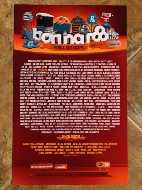 Bonnaroo 2013 Poster All Bands Listed McCartney, Wilco, Tom Petty, Wu-Tang Clan