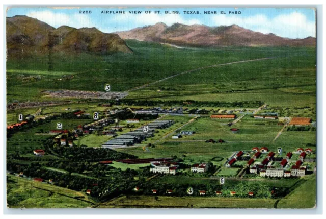 1942 Airplane View Of Ft. Bliss Headquarters Cavalry El Paso Texas TX Postcard
