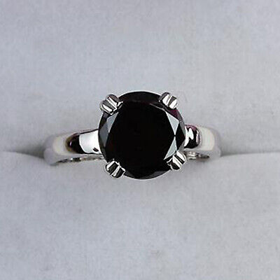 925 Sterling Silver With 4.80Ct Round Cut Natural Jet Black Diamond Women's Ring