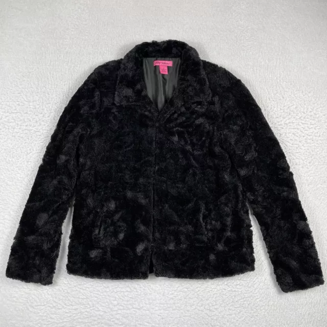 Betsey Johnson Jacket Womens Medium Black Faux Fur Ladies Casual Preppy Party