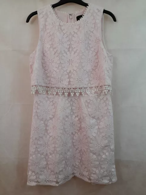 Topshop Baby Pale Pink White Crochet Lace Lined Wedding Peplum Dress Size 12