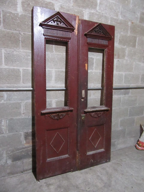 ~ Antique Carved Oak Double Entrance French Doors ~ 46.25 X 82.75 ~ Salvage 2