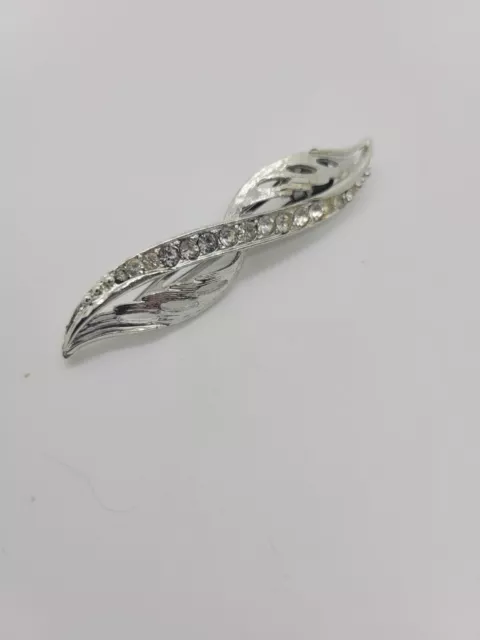 Vintage Silver Tone Rhinestone Slender Long Hair Clip Pin Barrette