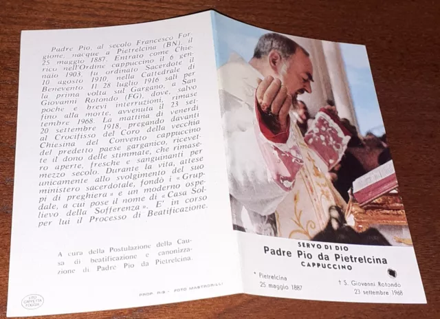 Santino Servo Di Dio Padre Pio da Pietrelcina Cappuccino con reliquia (1971)