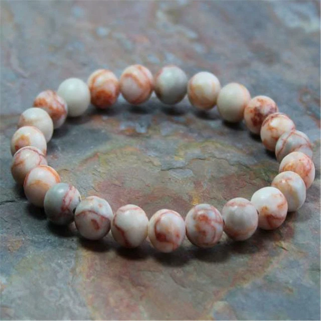 8mm Natural Red Veined Jasper Handmade Mala Bracelet 7.5 inches Bless Reiki Ruyi