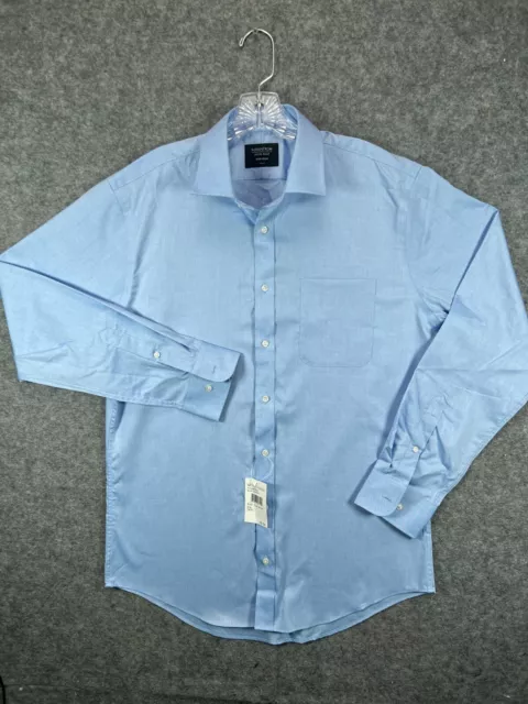 NWT Nordstrom Mens Shop Dress Shirt 16 34-35 Blue Trim Fit Non Iron Button A21