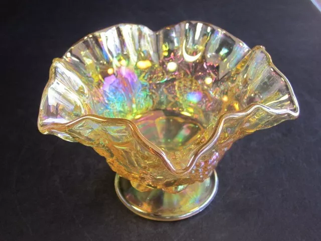 VTG  Westmoreland Yellow Carnival Glass Candy Dish Bowl Compote Footed Ruffled