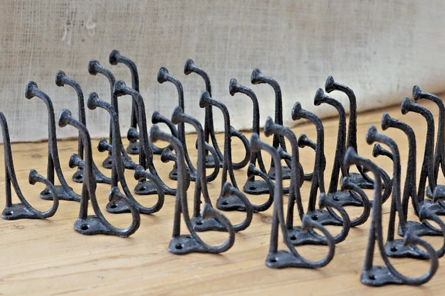 50 Rustic Cast Iron Coat Hat Wall Hooks Restore School Farm Towel Bath Kitchen 2