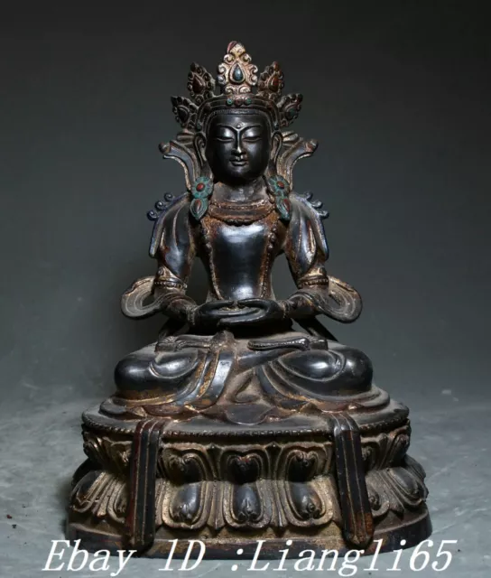 11" Tibet Buddhismus Reine Bronze Weiße Tara Erleuchtung Göttin Buddha Statue