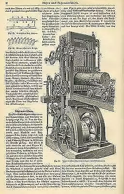 Sägen und Sägemaschinen 4 Originale Tafeln Format 16x24cm & Text Txz von 1892