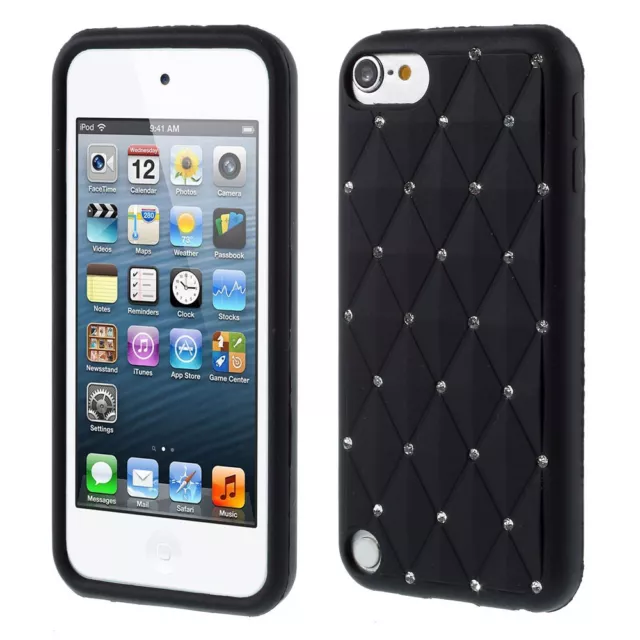 Apple iPod Touch 5 6 Silikon Case Soft Rhinestone Glitzer Bling Funkel Schwarz