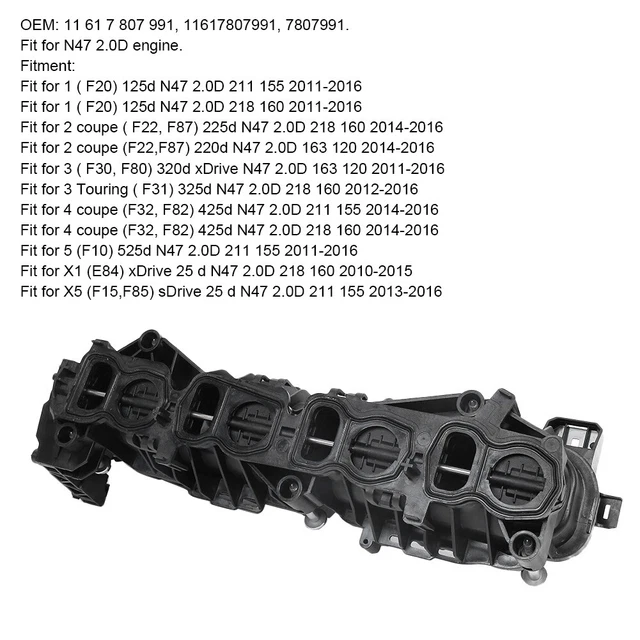 Auto 11617807991 Kit Collecteur 'admission Avec Joint Et Rabats Pour N47 2.0D