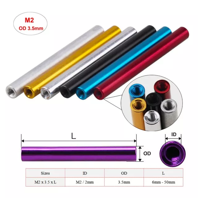 M2 / OD 3.5mm Aluminum Round Threaded Sleeve Standoff Spacers Long Nut Connector
