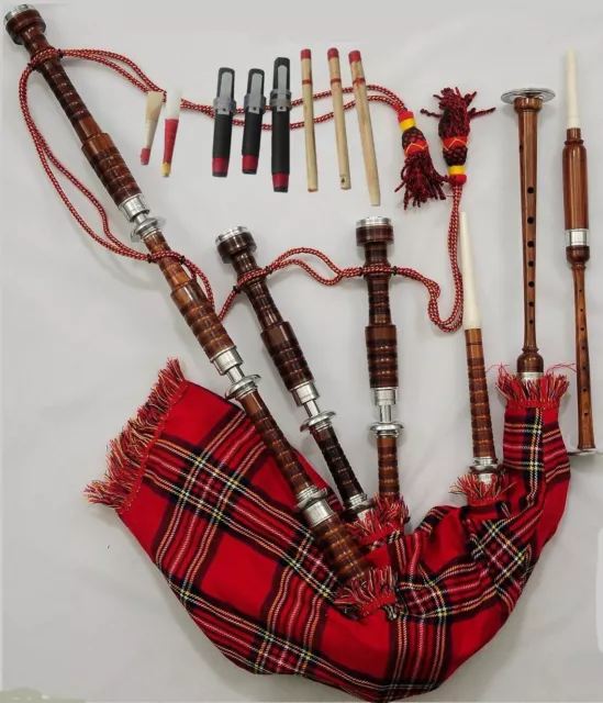 Scottish Full Size Great Professional Brown Bagpipe Rosewood Silver Mounts