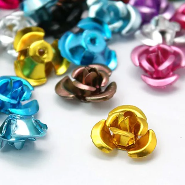 LOT DE 30 PERLES ALUMINIUM MULTICOLORE FORME FLEUR ROSE 16 mm - CREATION BIJOUX