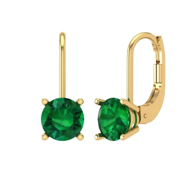 1CT ROUND SOLITAIRE Drop Dangle Simulated Emerald Earrings Solid 14k ...