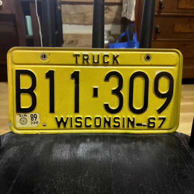 1967 With 1968 Sticker Wisconsin truck license plate