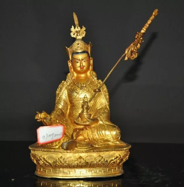 Tibet Buddhism temple bronze 24k gold gilt Rinpoche Padmasambhava Buddha Statue