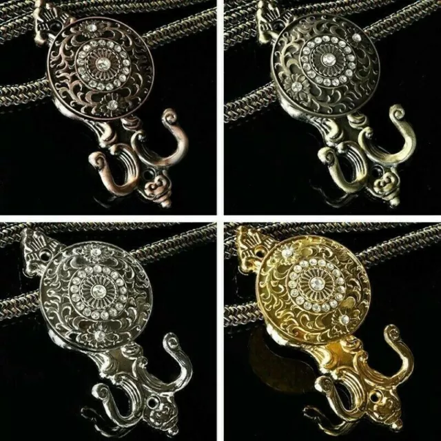 2 X Metal Crystal Curtain Tiebacks Holdbacks Wall Tie Hook Hanger Holder Antique