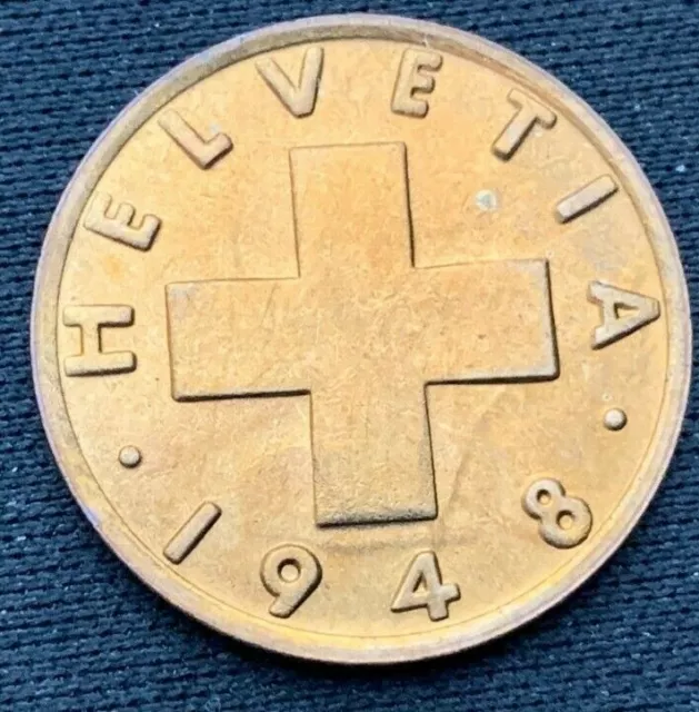 1948 b Switzerland 2 Rappen Coin BU    Bronze    #C018