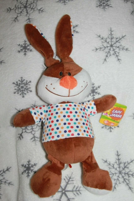 Fizzy  Doudou Peluche Lapin Marron Tee Shirt Blanc Pois Multicolore Neuf Etiquet