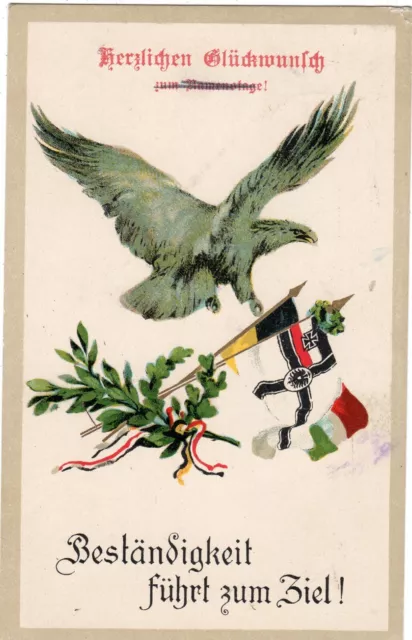 Cartolina aquila patriottica bandiere rovere 1916 posta da campo 404 prima guerra mondiale frase militare Francia