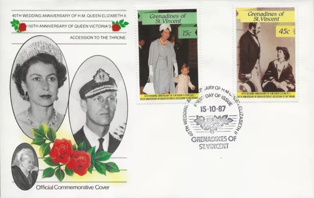 Gren. St.vincent 1987 40Th Wedding Anniv Queen Elizabeth, Set+S/Sheet On 4 Fdc's