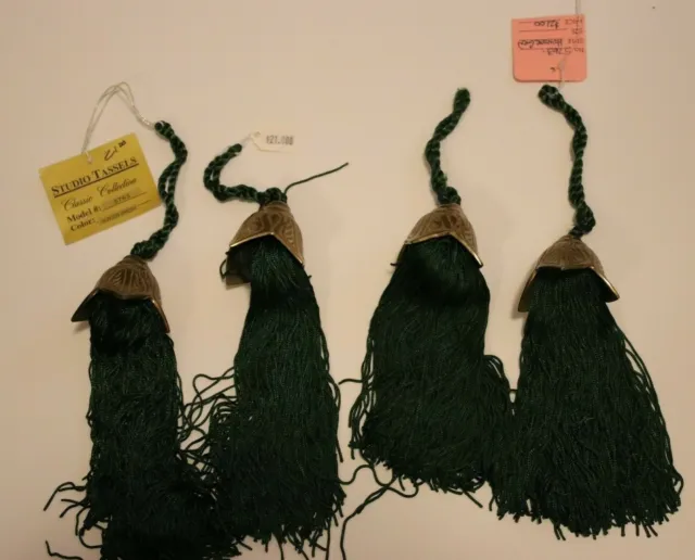 The Textile Studio Hunter Green with Brass Tassel for Curtain Tie Backs Set of 4