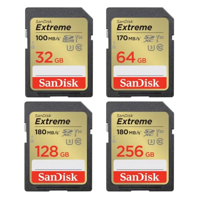 Sandisk Extreme 32GB 64GB 128GB 256GB SDHC SDXC SD Card UHS-1 C10 180MB/s V30 U3