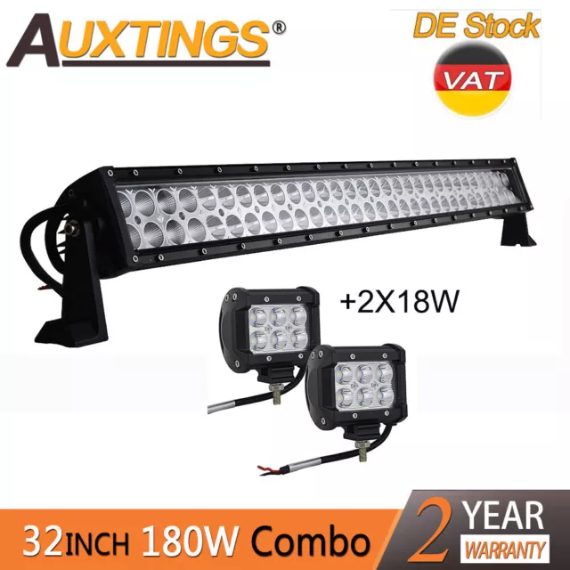 32'' 180W Barre LED Rampe Light bar phare de travail 12V 24V SUV Offroad+2X18W