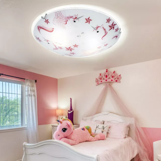 Deckenleuchte Kinderlampe Leuchte LED Einhorn Sterne Kinderzimmerlampe rosa weiß