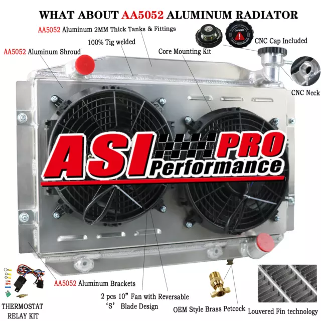 4Row Radiator+Shroud Fan+Relay fit 1955-1960 Chevy Corvette 350 V8 Small Block