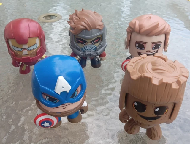 Marvel Mighty Muggs Lot Of 5 Groot,Iron Man,2Captian America's, Star Lord Used