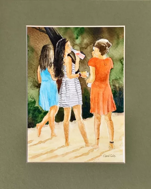 Original Watercolor Figures Girls 8 x 10 single mat