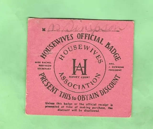 #D18. 1944 Housewives Association Opticians Discount Card , Melbourne