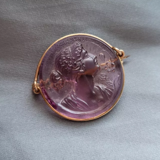 ANTIQUE AMETHYST PURPLE Glass Cameo W/ C Clasp Wire Wrapped Victorian ...