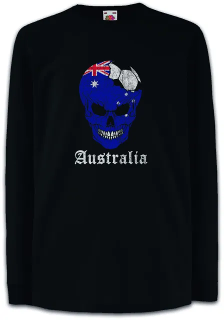 Australia Football Skull I Kinder Langarm T-Shirt Flagge Fußball Australien