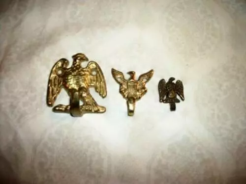 1960s BRASS EAGLE HOOKS HARDWARE SMALL 3 DIFFERENT VINTAGE MID CENTURY