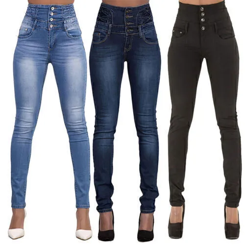 Womens Sexy Pencil Denim Pants Jeans Ladies High Waist Stretchy Skinny Jeggings
