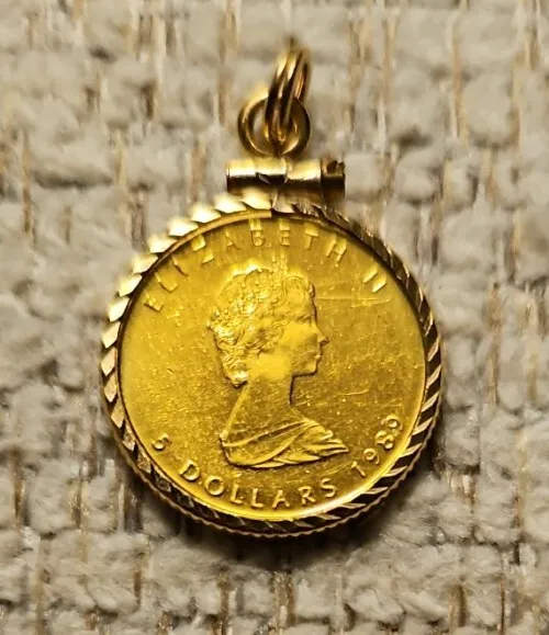 QUEEN ELIZABETH 5 Dollar 999.9 Pure Gold Canada 1989 Coin Charm Pendant ...
