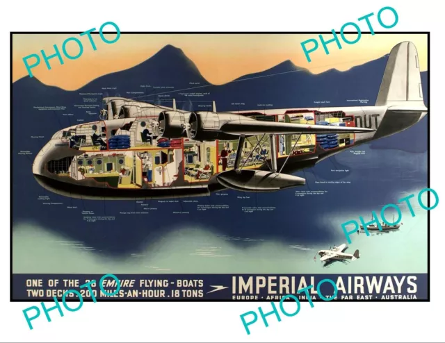 OLD 6x4 HISTORIC AVIATION POSTER IMPERIAL AIRWAYS FLYING BOATS c1950s